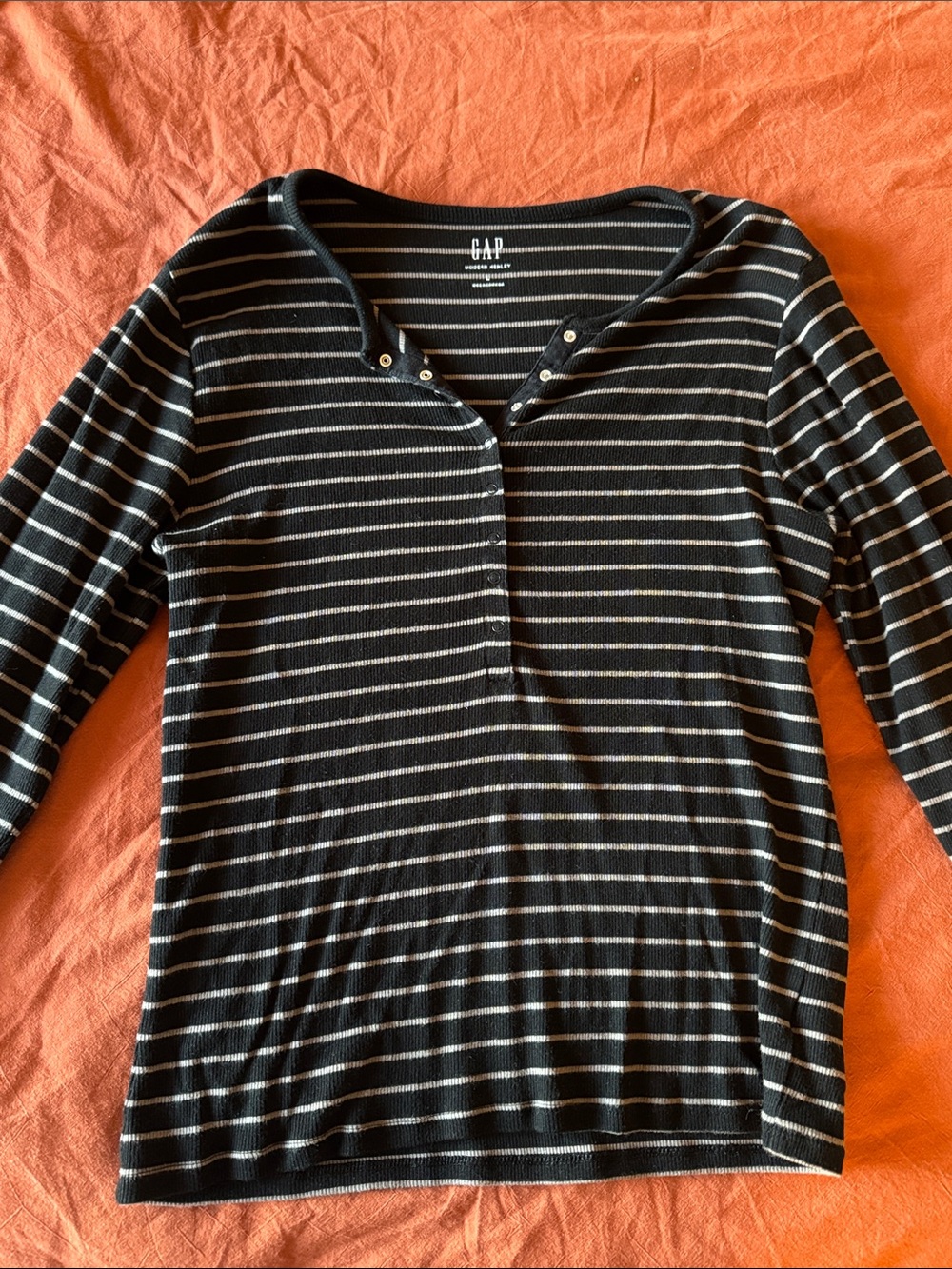 GAP Black and White Striped Snap-Henley Top